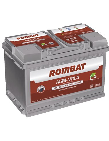 ROMBAT AGM VRLA START-STOP 12V 80Ah 800A - Borna Normala (dreapta +)
