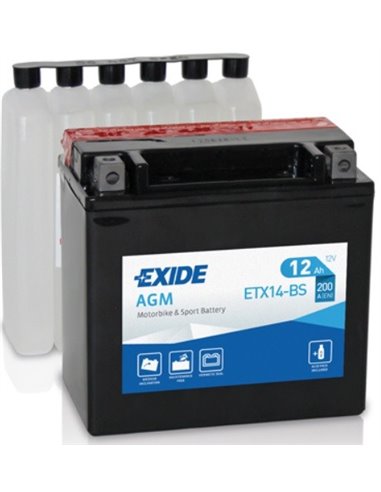 EXIDE AGM - moto START-STOP 12V 12Ah 200A - Borna Inversa (stanga +)