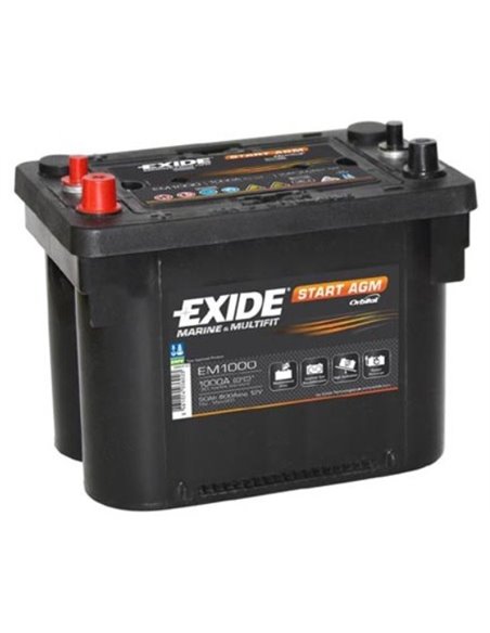 EXIDE START AGM START STOP 12V 50Ah 800A - Borna Inversa (stanga +)