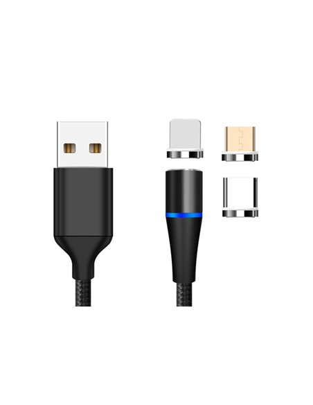 CABLU DATE INCARCARE 3IN1 FAST CHARGE 3.0 USB LA MICRO USB/TYPE-C/LIGHTNING 1.5M 3A NEGRU