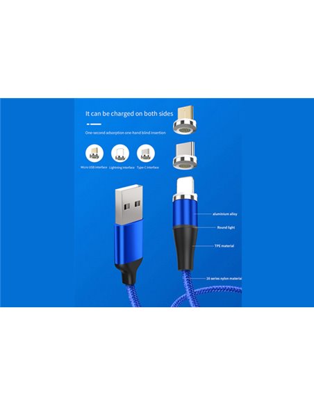 CABLU DATE INCARCARE 3IN1 FAST CHARGE 3.0 USB LA MICRO USB/TYPE-C/LIGHTNING 1.5M 3A NEGRU