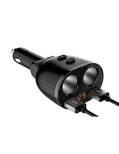 INCARCATOR AUTO 2XUSB (1x2.4A si 1x1A) SI 2XPRIZA BRICHETA AUTO CU AFISAJ TENSIUNE/PUTERE LED