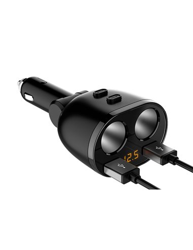INCARCATOR AUTO 2XUSB (1x2.4A si 1x1A) SI 2XPRIZA BRICHETA AUTO CU AFISAJ TENSIUNE/PUTERE LED
