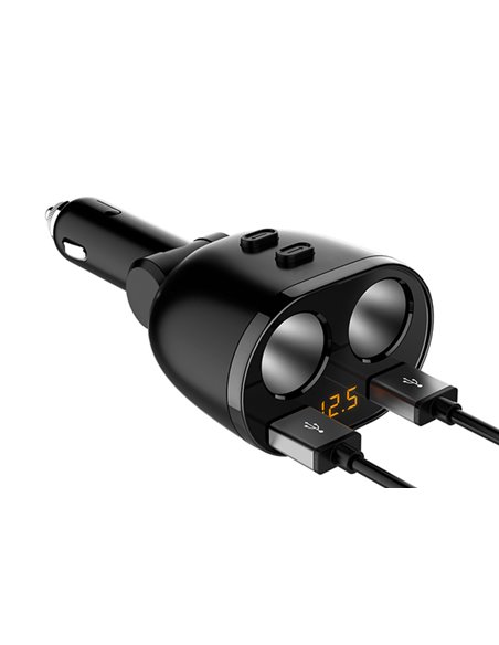 INCARCATOR AUTO 2XUSB (1x2.4A si 1x1A) SI 2XPRIZA BRICHETA AUTO CU AFISAJ TENSIUNE/PUTERE LED