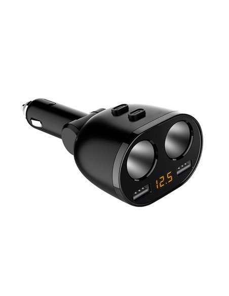 INCARCATOR AUTO 2XUSB (1x2.4A si 1x1A) SI 2XPRIZA BRICHETA AUTO CU AFISAJ TENSIUNE/PUTERE LED