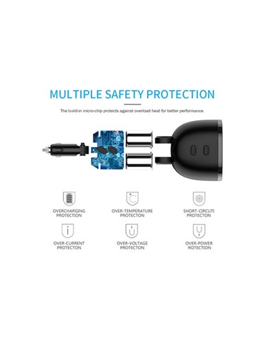 INCARCATOR AUTO 2XUSB (1x2.4A si 1x1A) SI 2XPRIZA BRICHETA AUTO CU AFISAJ TENSIUNE/PUTERE LED