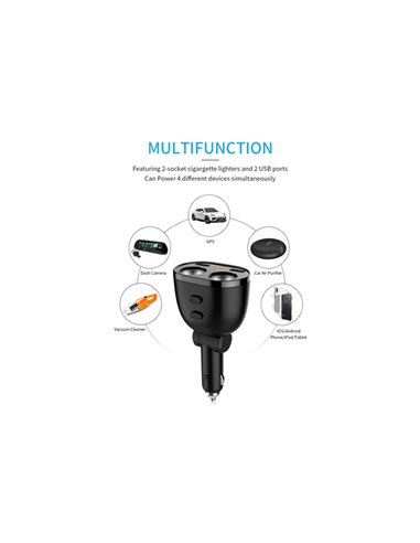 INCARCATOR AUTO 2XUSB (1x2.4A si 1x1A) SI 2XPRIZA BRICHETA AUTO CU AFISAJ TENSIUNE/PUTERE LED