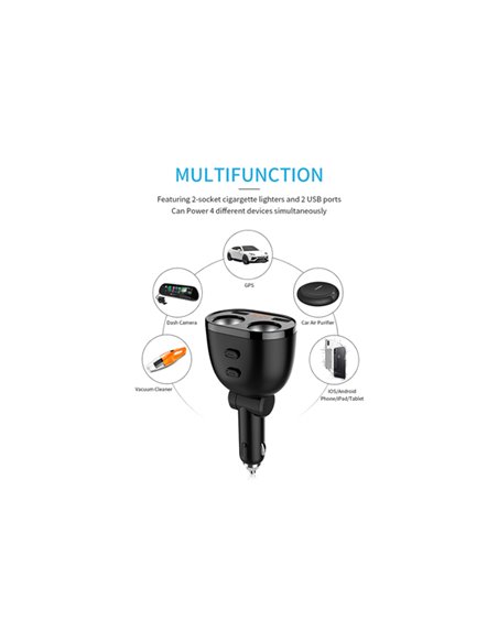 INCARCATOR AUTO 2XUSB (1x2.4A si 1x1A) SI 2XPRIZA BRICHETA AUTO CU AFISAJ TENSIUNE/PUTERE LED
