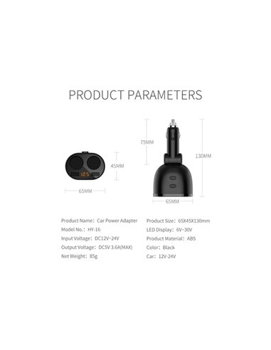 INCARCATOR AUTO 2XUSB (1x2.4A si 1x1A) SI 2XPRIZA BRICHETA AUTO CU AFISAJ TENSIUNE/PUTERE LED