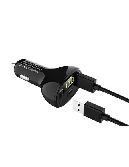 INCARCATOR AUTO 1xUSB QC3.0 + 1xUSB 2.4A + 1xUSB Type-C CU AFISAJ TENSIUNE/PUTERE LED