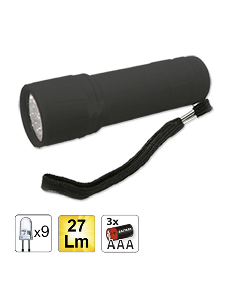 LANTERNA DE PLASTIC CU 9 LEDURI. CULOARE NEGRU