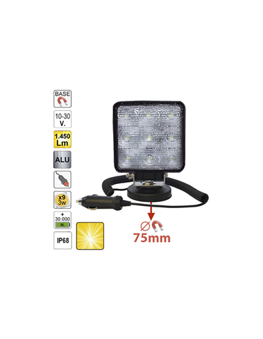 PROIECTOR DE LUCRU CU LED. PATRAT. LUMINA DIFUZA. BAZA MAGNETICA