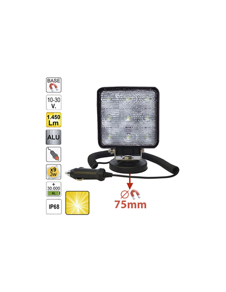 PROIECTOR DE LUCRU CU LED. PATRAT. LUMINA DIFUZA. BAZA MAGNETICA