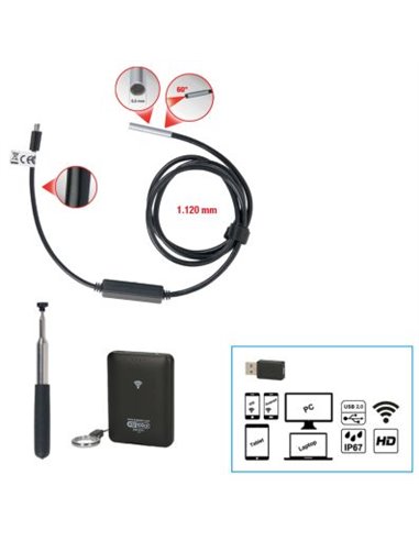 SET VIDEOSCOP WI FI CU DIAMETRU 6.0 MM 0 GRADE SONDA CAMERA HD 90 GRADE. REVERSIBIL. 4 PIESE