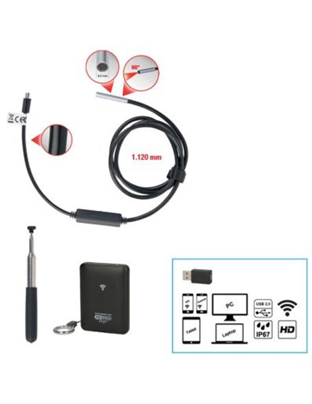 SET VIDEOSCOP WI FI CU DIAMETRU 6.0 MM 0 GRADE SONDA CAMERA HD 90 GRADE. REVERSIBIL. 4 PIESE
