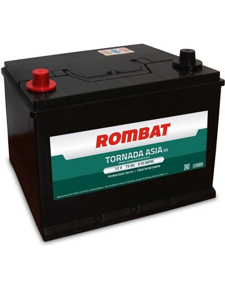 ROMBAT TORNADA ASIA 12V 75Ah 610A - Borna Inversa (stanga +)