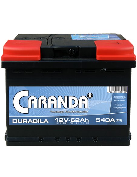 CARANDA DURABILA 12V 62Ah 540A - Borna Normala (dreapta +)