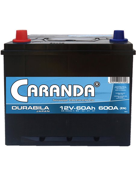 CARANDA DURABILA JAPAN 12V 60Ah 600A - Borna Inversa (stanga +)
