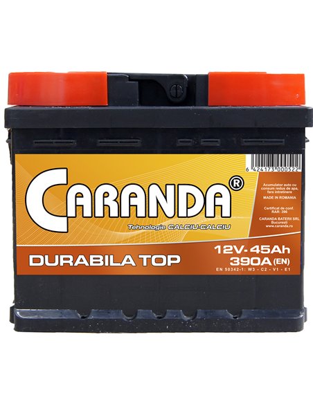 CARANDA DURABILA TOP 12V 45Ah 390A - Borna Normala (dreapta +)