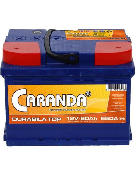 CARANDA DURABILA TOP 12V 60Ah 550A - Borna Inversa (stanga +)