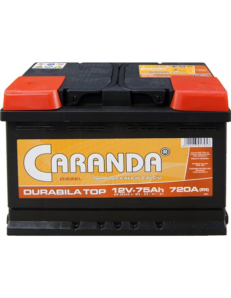 CARANDA DURABILA TOP 12V 75Ah 720A - Borna Inversa (stanga +)