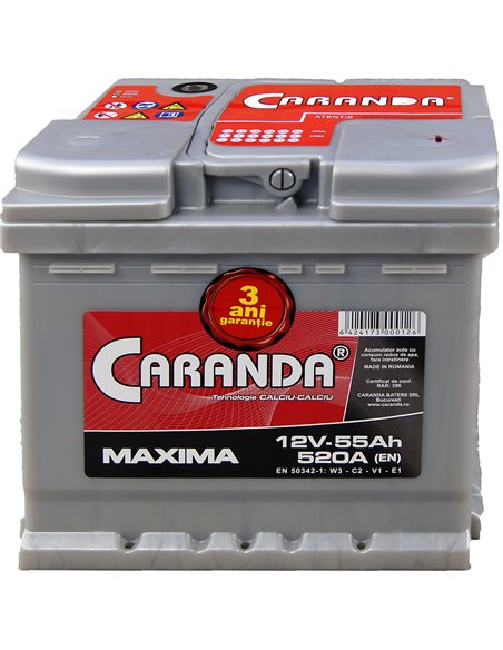 CARANDA MAXIMA 12V 55Ah 520A - Borna Normala (dreapta +)