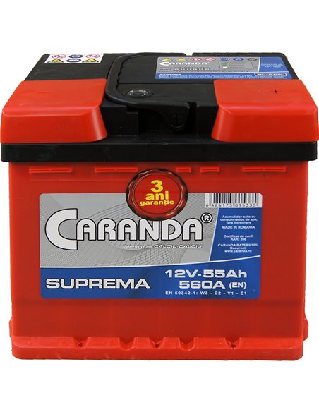 CARANDA SUPREMA 12V 55Ah 560A - Borna Normala (dreapta +)
