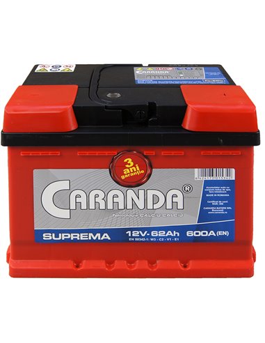 CARANDA SUPREMA 12V 62Ah 600A - Borna Normala (dreapta +)
