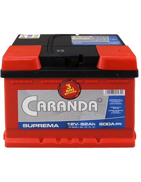 CARANDA SUPREMA 12V 62Ah 600A - Borna Normala (dreapta +)