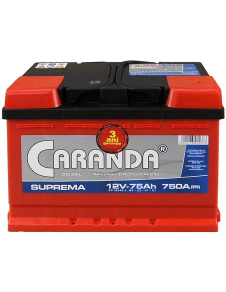 CARANDA SUPREMA 12V 75Ah 750A - Borna Normala (dreapta +)