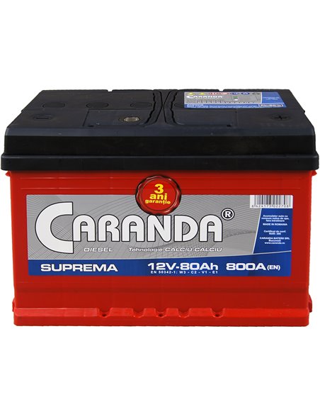 CARANDA SUPREMA 12V 80Ah 800A - Borna Normala (dreapta +)