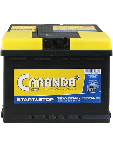 CARANDA START-STOP EFB 12V 60Ah 600A - Borna Normala (dreapta +)