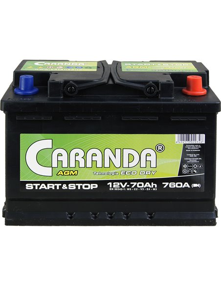 CARANDA START-STOP AGM 12V 70Ah 760A - Borna Normala (dreapta +)