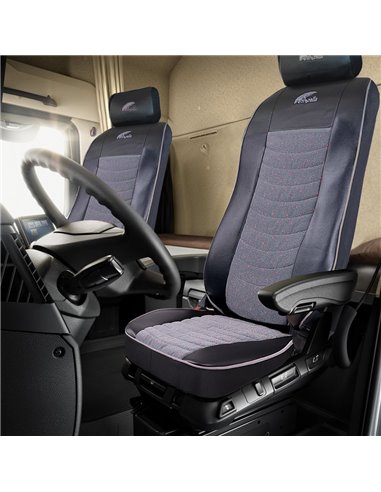 SET HUSE SCAUN TRUCK UMBRELLA PENTRU VOLVO 2000-2004 PIELE ECOLOGICA NEAGRA + VELVET GRI