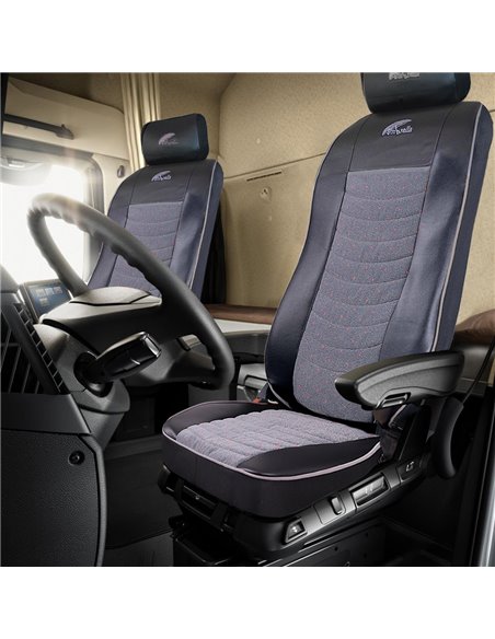 SET HUSE SCAUN TRUCK UMBRELLA PENTRU VOLVO 2000-2004 PIELE ECOLOGICA NEAGRA + VELVET GRI