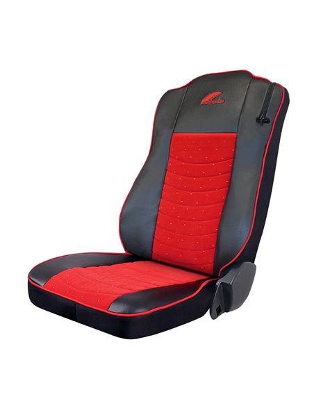 SET HUSE SCAUN TRUCK UMBRELLA PENTRU MERCEDES MP5 MP6 EURO 6 PIELE ECOLOGICA NEAGRA + VELVET ROSU