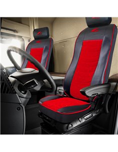 SET HUSE SCAUN TRUCK UMBRELLA PENTRU VOLVO 2000-2004 PIELE ECOLOGICA NEAGRA + VELVET ROSU