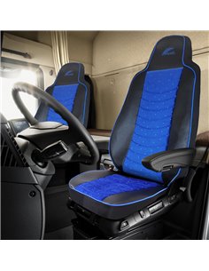 SET HUSE SCAUN TRUCK UMBRELLA PENTRU MAN SERIA TGX 6 PIELE ECOLOGICA NEAGRA + VELVET ALBASTRU