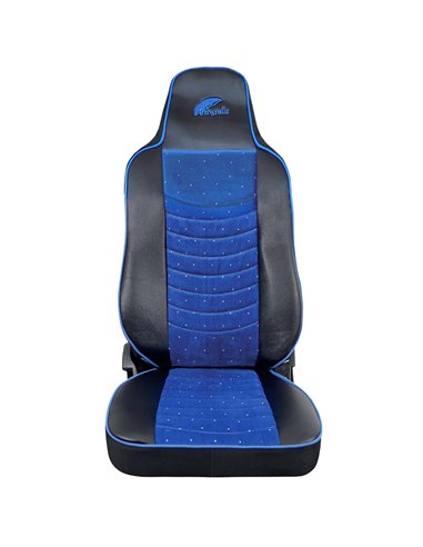 SET HUSE SCAUN TRUCK UMBRELLA PENTRU MAN SERIA TGX 6 PIELE ECOLOGICA NEAGRA + VELVET ALBASTRU