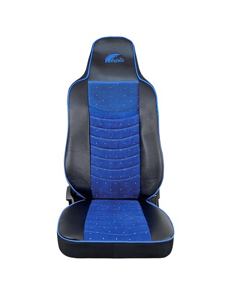 SET HUSE SCAUN TRUCK UMBRELLA PENTRU MAN SERIA TGX 6 PIELE ECOLOGICA NEAGRA + VELVET ALBASTRU
