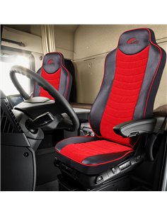 SET HUSE SCAUN TRUCK UMBRELLA PENTRU MAN TGX EURO 6 PIELE ECOLOGICA NEAGRA + VELVET ROSU