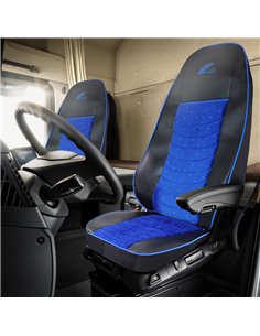 SET HUSE SCAUN TRUCK UMBRELLA PENTRU VOLVO EURO 5 PIELE ECOLOGICA NEAGRA + VELVET ALBASTRU