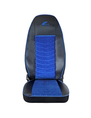 SET HUSE SCAUN TRUCK UMBRELLA PENTRU VOLVO EURO 5 PIELE ECOLOGICA NEAGRA + VELVET ALBASTRU