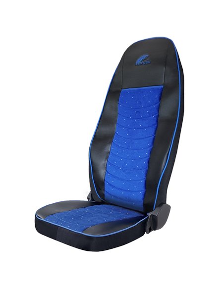 SET HUSE SCAUN TRUCK UMBRELLA PENTRU VOLVO EURO 5 PIELE ECOLOGICA NEAGRA + VELVET ALBASTRU