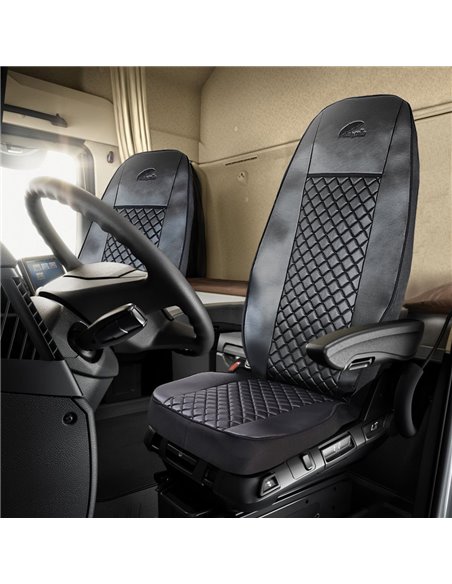 SET HUSE SCAUN TRUCK UMBRELLA PENTRU VOLVO EURO 5 PIELE ECOLOGICA NEAGRA