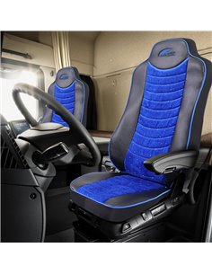 SET HUSE SCAUN TRUCK UMBRELLA PENTRU MERCEDES ACTROS EURO 5 1844 MP2 MP3 MP4 PIELE ECOLOGICA NEAGRA + VELVET ALBASTRU