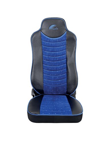 SET HUSE SCAUN TRUCK UMBRELLA PENTRU MERCEDES ACTROS EURO 5 1844 MP2 MP3 MP4 PIELE ECOLOGICA NEAGRA + VELVET ALBASTRU