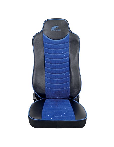 SET HUSE SCAUN TRUCK UMBRELLA PENTRU MERCEDES ACTROS EURO 5 1844 MP2 MP3 MP4 PIELE ECOLOGICA NEAGRA + VELVET ALBASTRU