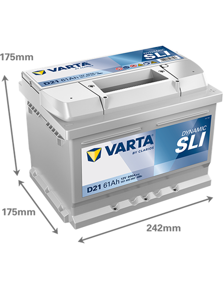 VARTA DYNAMIC SLI D21 12V 61Ah 600A - Borna Normala (dreapta +)