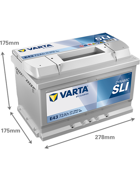 VARTA DYNAMIC SLI E43 12V 72Ah 680A - Borna Normala (dreapta +)